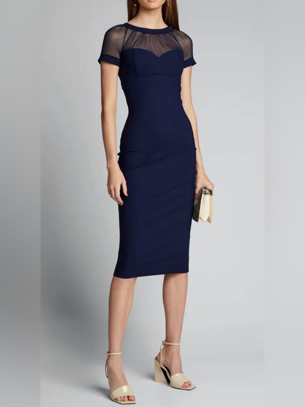 NWT NEW $695 WOMENS Sz 12 CHIARA BONI LA PETITE ROBE FLORIA ILLUSION DRESS BLUE